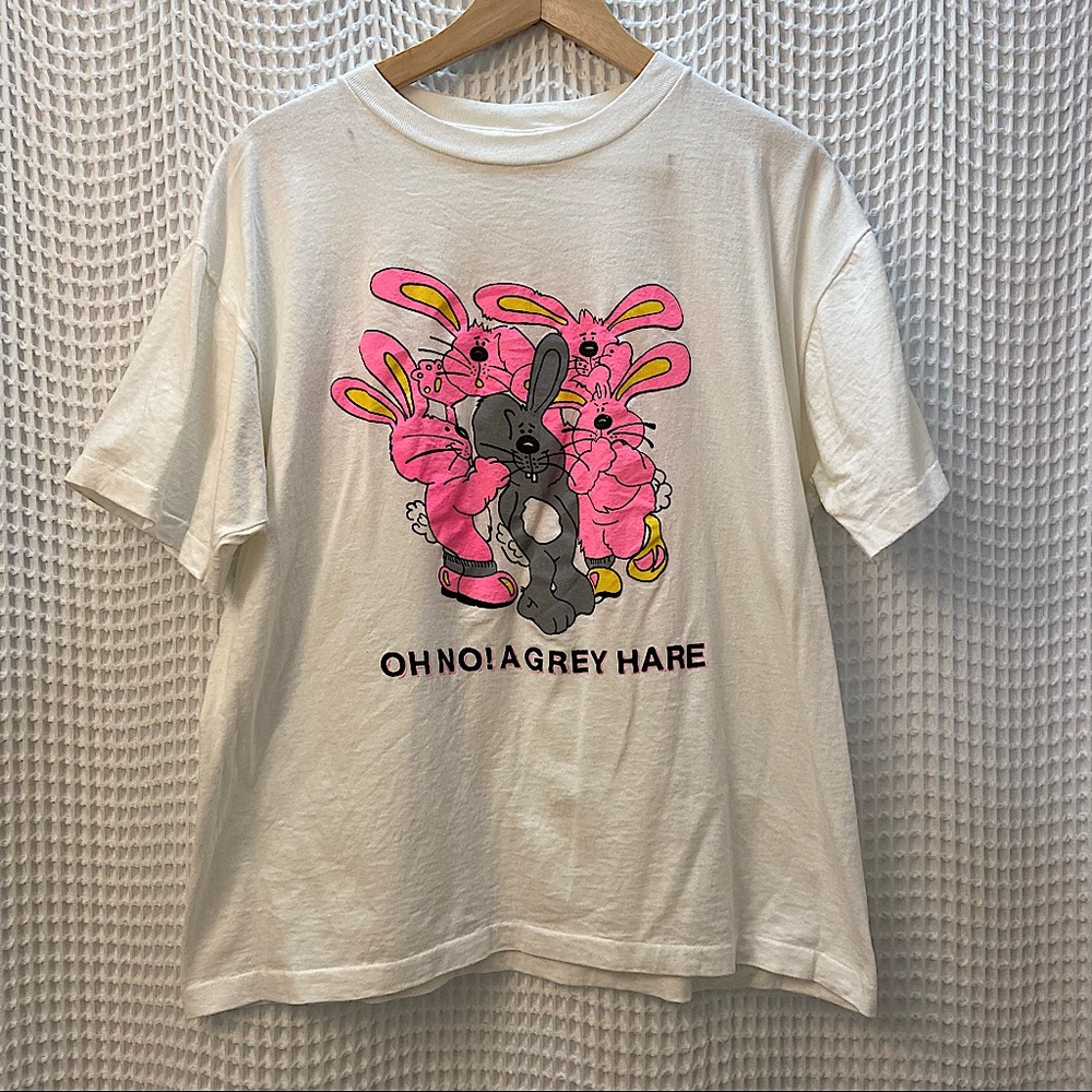 Oh No! A Grey Hare! Old Head Humor Single Stitch Vintage Graphic T Shirt
